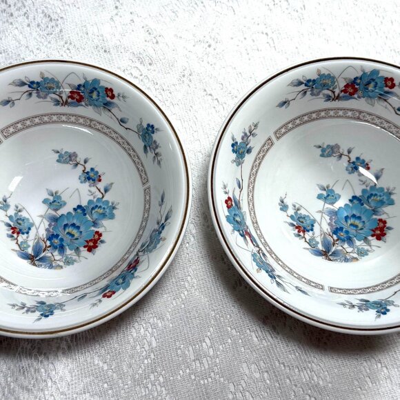 NORITAKE Bleu Fleur Fruit/Dessert Bowl - Set of 2, Versatone, Rust &Blue Flowers - Picture 1 of 8